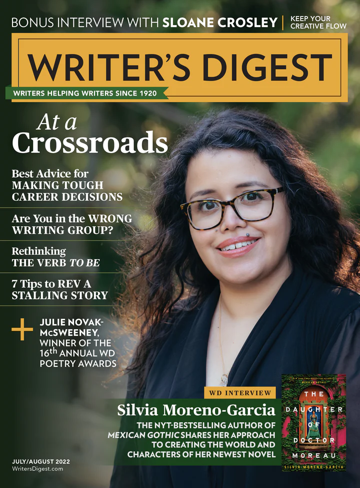 Cover of July/August 2022 issue of Writer's Digest magazine featuring Mexican Canadian writer Siilvia Moreno-Garciia