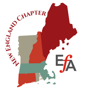 Logo: map of New England with EFA colors and text: New England Chapter