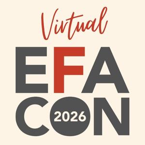 2026 EFACON stacked red and gray 2026 EFA Conference logo on cream background
